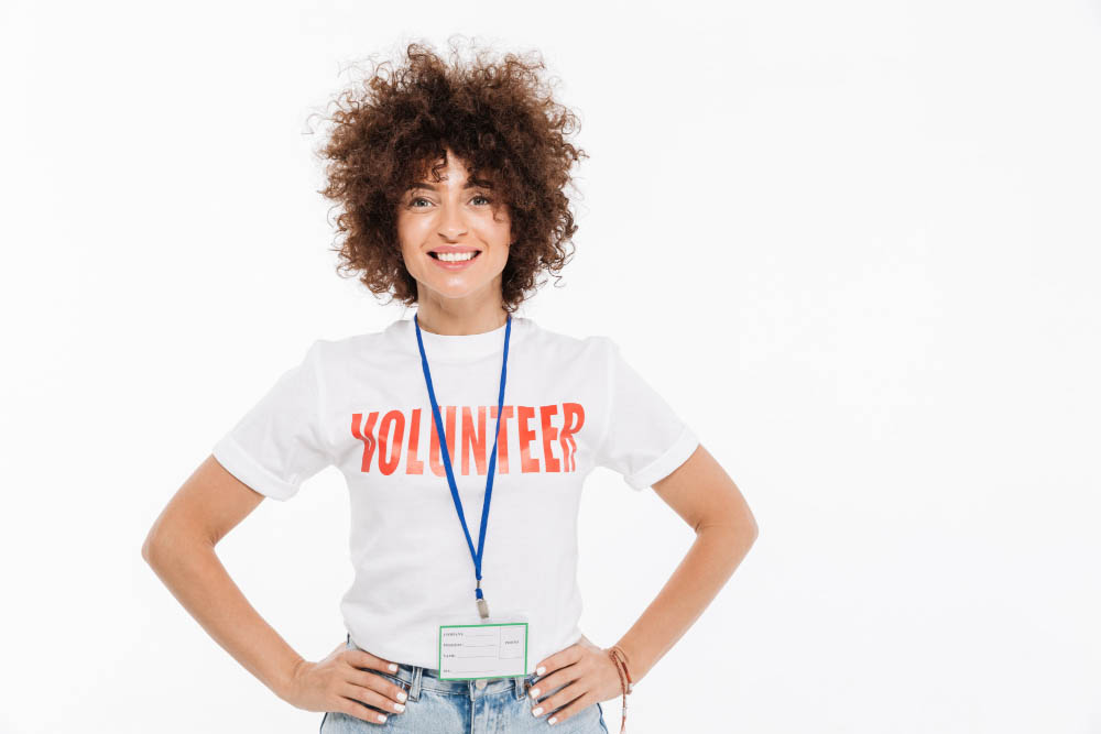 pretty lady on white T-shirt smiling